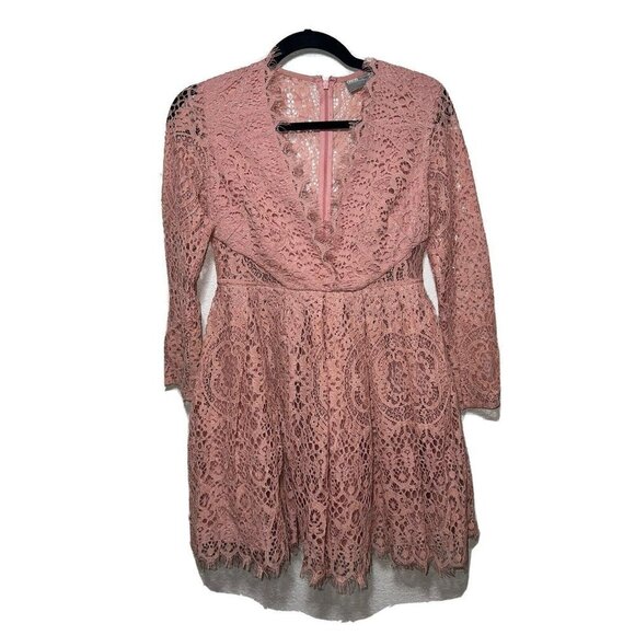 ASOS Pink Mauve Eyelash Lace Dress Low Cut Fit & Flare NEW C1 - Picture 1 of 11